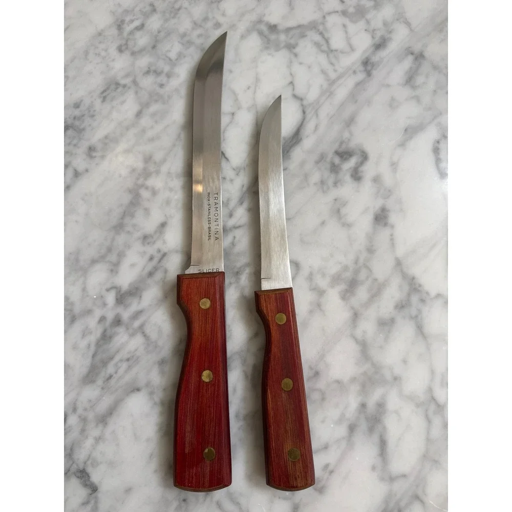 Tramontina Brazil Inox Stainless Steel Slicer Utility Knife Set Wood Handle 2pc